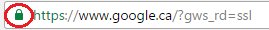 a picture that shows the green lock icon next to the URL for google.ca